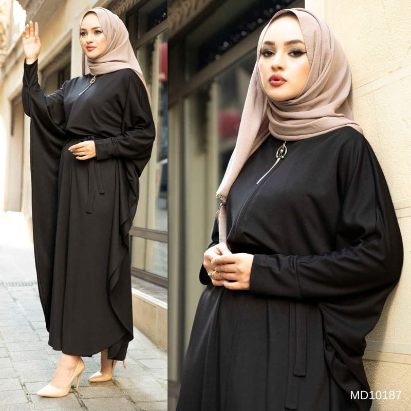 Turkish Women's Loose Zipper Ayrobin Long Dress -10167 Black - Tuzzut.com Qatar Online Shopping