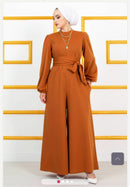 Moda Pery Turkish Women's Scuba Jumpsuit - 10765 Brown - Tuzzut.com Qatar Online Shopping