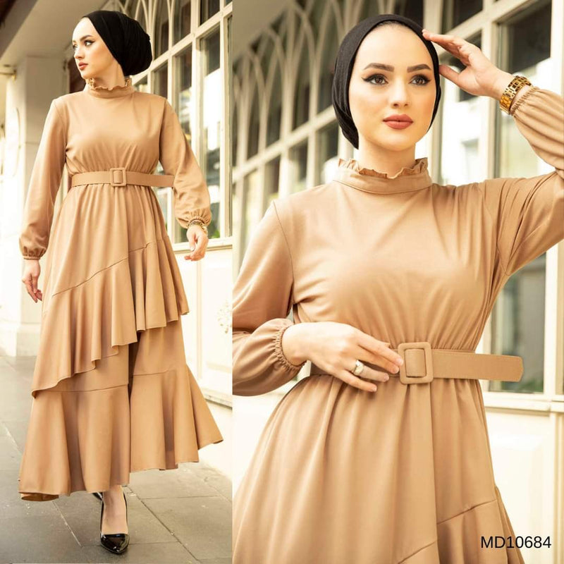 Moda Pery Turkish Women's Elbise Dress - 10684 Beige - Tuzzut.com Qatar Online Shopping