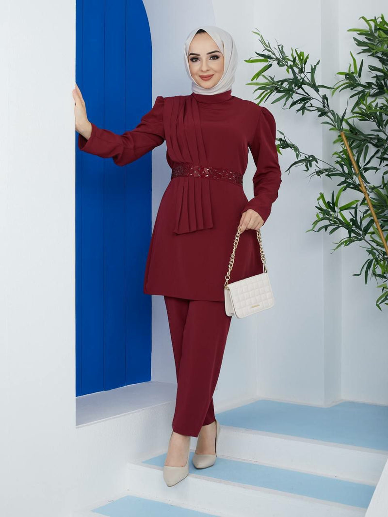 Blenez Turkish Women's Ayrobin Fashion Dress -110 Maroon - Tuzzut.com Qatar Online Shopping