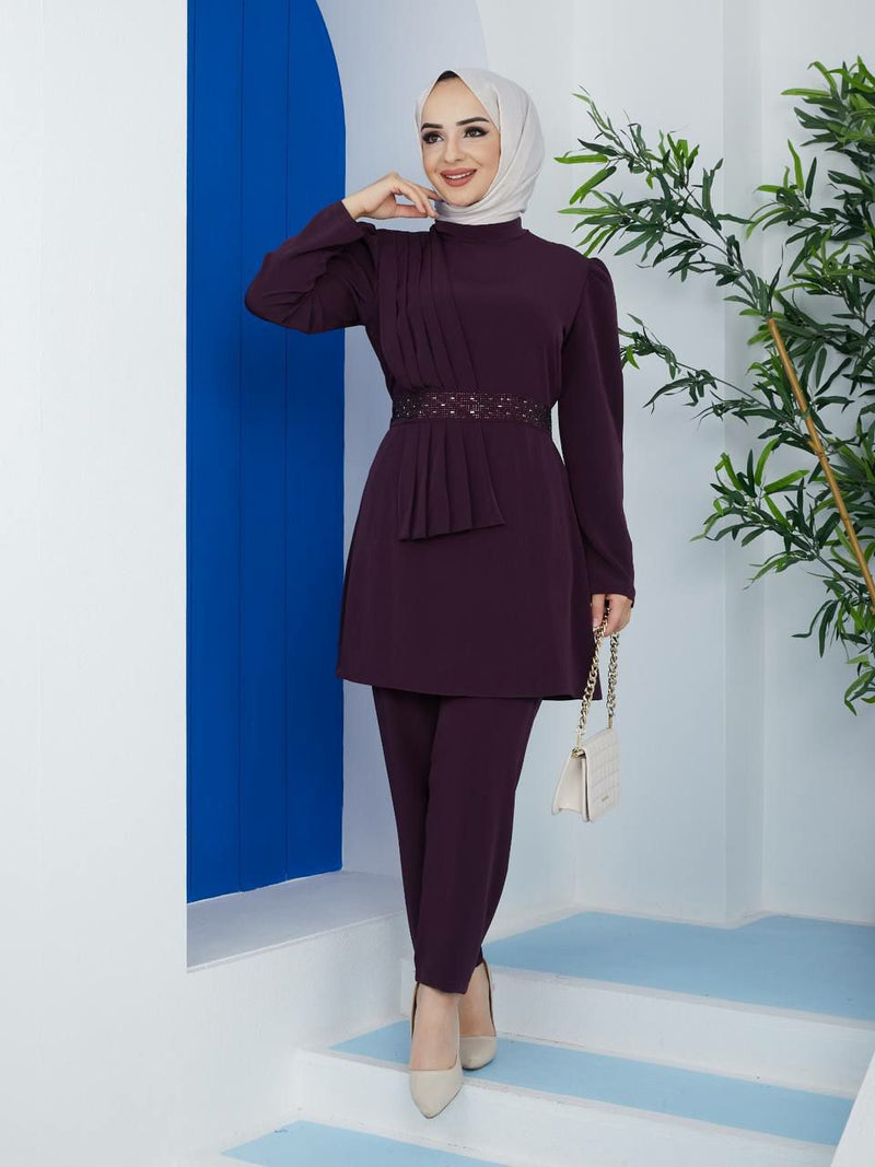 Blenez Turkish Women's Ayrobin Fashion Dress -110 Grape - Tuzzut.com Qatar Online Shopping