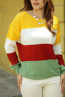 Women Colorblock Turkish Knitted Long Sleeves Sweater - Tuzzut.com Qatar Online Shopping