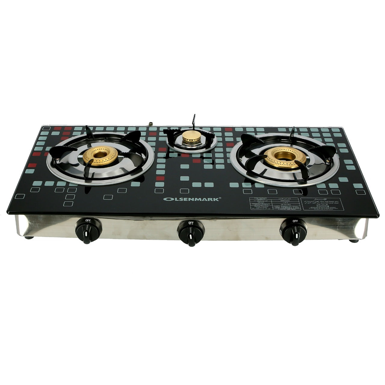 Highly Efficient Tempered Glass Triple Burner Gas Stove with Auto Ignition OMK2224 Olsenmark Highly Efficient Tempered Glass Triple Burner Gas Stove with Auto Ignition OMK2224 Olsenmark