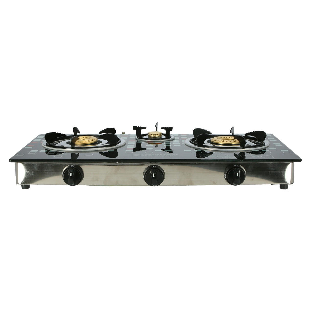 Highly Efficient Tempered Glass Triple Burner Gas Stove with Auto Ignition OMK2224 Olsenmark Highly Efficient Tempered Glass Triple Burner Gas Stove with Auto Ignition OMK2224 Olsenmark