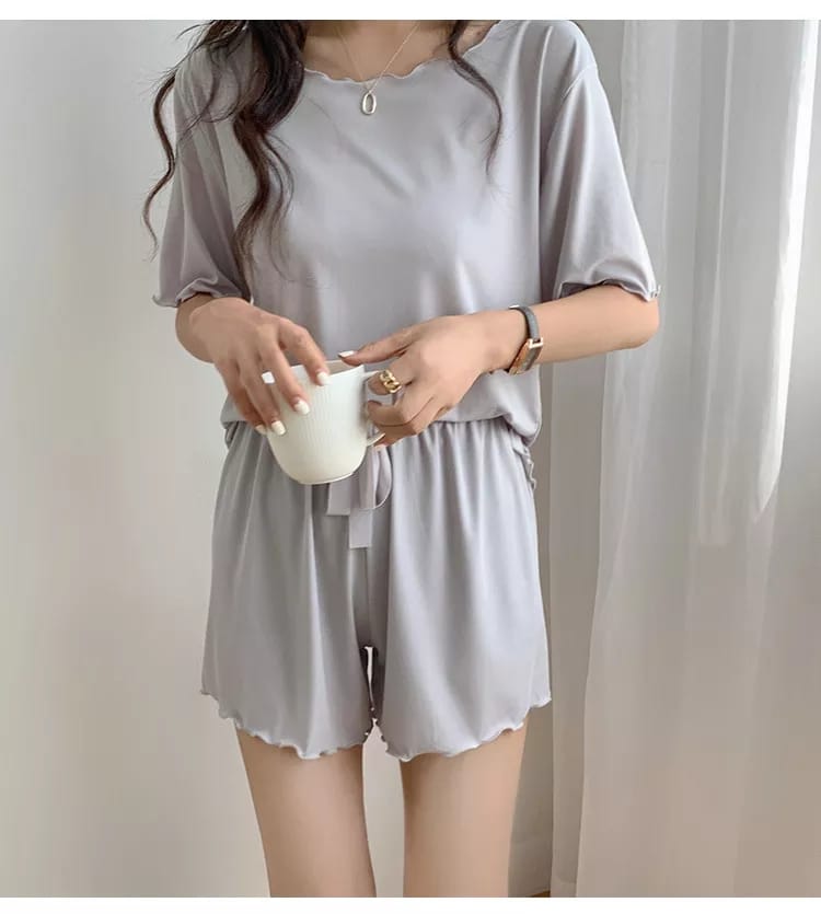 Women's Summer Top Shorts Cool Ice Silk Pajama Homewear-TS110 Women's Summer Top Shorts Cool Ice Silk Pajama Homewear-TS110