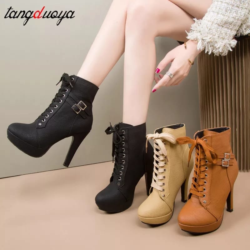 Women's High Heeled PU Leather Boots - 9988 - Tuzzut.com Qatar Online Shopping