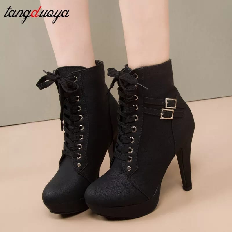 Women's High Heeled PU Leather Boots - 9988 - Tuzzut.com Qatar Online Shopping