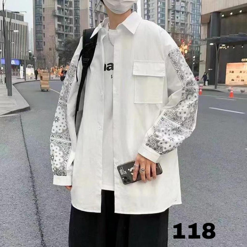 Men's Oversized Full Sleeve Chic Korean Style Shirt W118 - Tuzzut.com Qatar Online Shopping