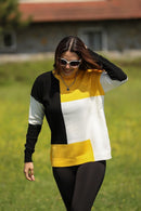 Women Square Colorblock Turkish Knitted Long Sleeves Sweater B443 - Tuzzut.com Qatar Online Shopping