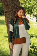 Women Square Colorblock Turkish Knitted Long Sleeves Sweater B443 - Tuzzut.com Qatar Online Shopping