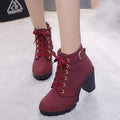 Women's Lace-up Buckle Ankle High Heels Boots Shoes - 888 - TUZZUT Qatar Online Store