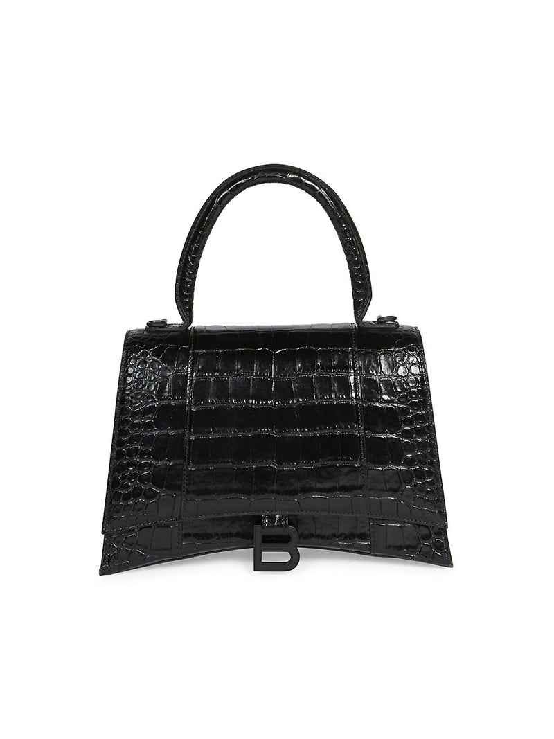 Black Hourglass Croc-Embossed Leather Top Handle Bag S46818410 - Tuzzut.com Qatar Online Shopping