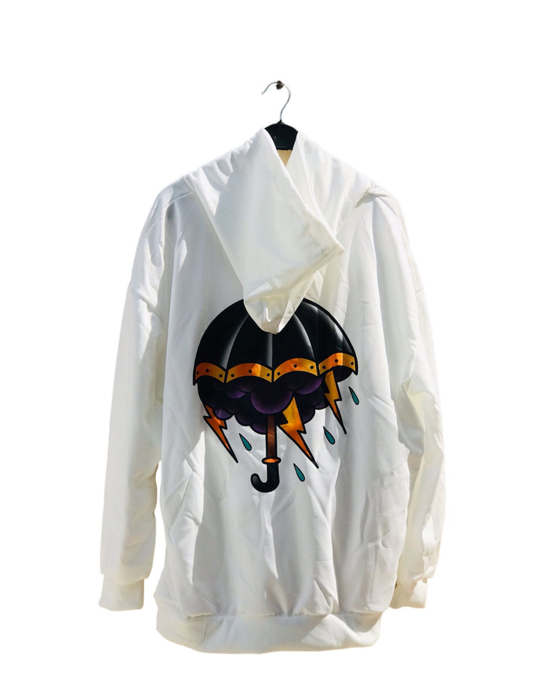Back Printed Chest Cut Pullover White Hoodie S4732448 - Tuzzut.com Qatar Online Shopping