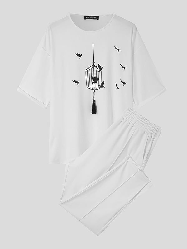 Men's Bird Cage Print Two Piece Set (T-Shirt & Tracksuit) S4519409 - Tuzzut.com Qatar Online Shopping