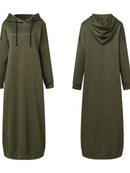 Muslim Dress Women Sweatshirt Dress Stylish Hoodies Long Sleeve Maxi Dress Female Casual Solid Hooded Vestidos Robe S2756458 - Tuzzut.com Qatar Online Shopping