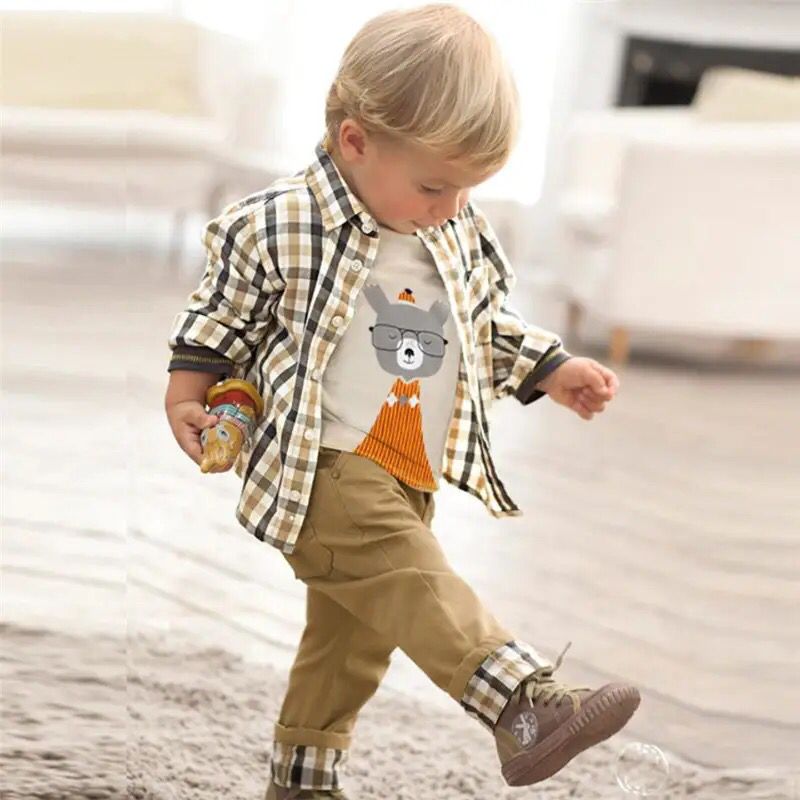 Kids BoysClothes Children Plaid Coat+T-Shirt+Pants 3pcs Baby Suits Toddler Boy Clothing Spring Autumn Outerwear Costume S4194474 - Tuzzut.com Qatar Online Shopping