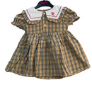 Spring Summer Girls Clothing Cute Children Dresses Kids Baby Girl Plaid Cotton Linen Lapel Collar Dress Long Sleeve Skirt S4546407 - Tuzzut.com Qatar Online Shopping
