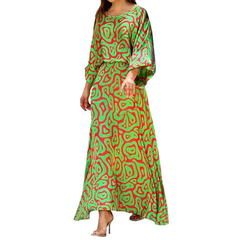 Women Summer Loose Printed Doll Sleeve Long Sleeve Top High Waist Long Skirt Suit S4600002 - Tuzzut.com Qatar Online Shopping