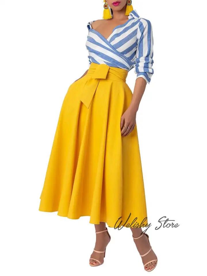 Fashion Elegant Yellow A-line Satin Skirts For Women Custom Made Female Formal Ankle Length Long Skirt Faldas Largas Muje S4224368 - Tuzzut.com Qatar Online Shopping