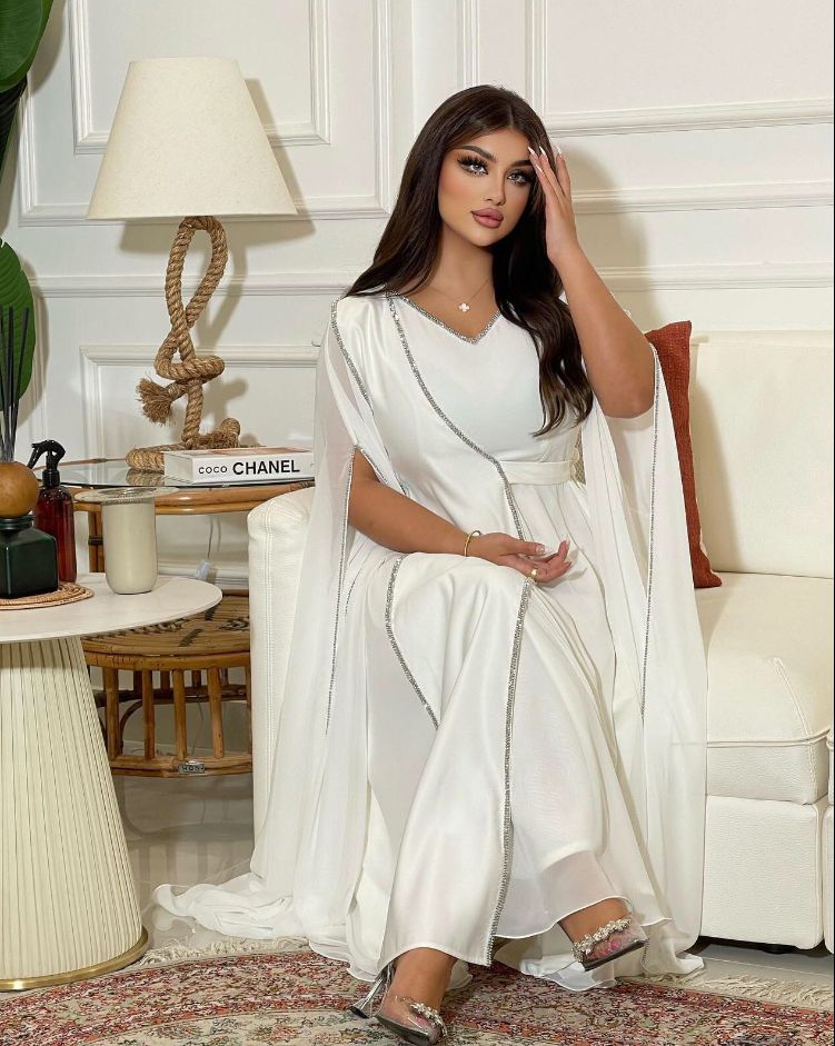 White Waisted Big A Dress S4807040 - Tuzzut.com Qatar Online Shopping