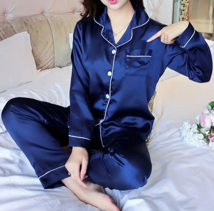 Satin Silk Pajamas for Women Summer Pyjamas Home Clothes Women Nightwear Pajama Set Long Sleeve Nightgown Plus Size Sleepwear X1694096 - Tuzzut.com Qatar Online Shopping