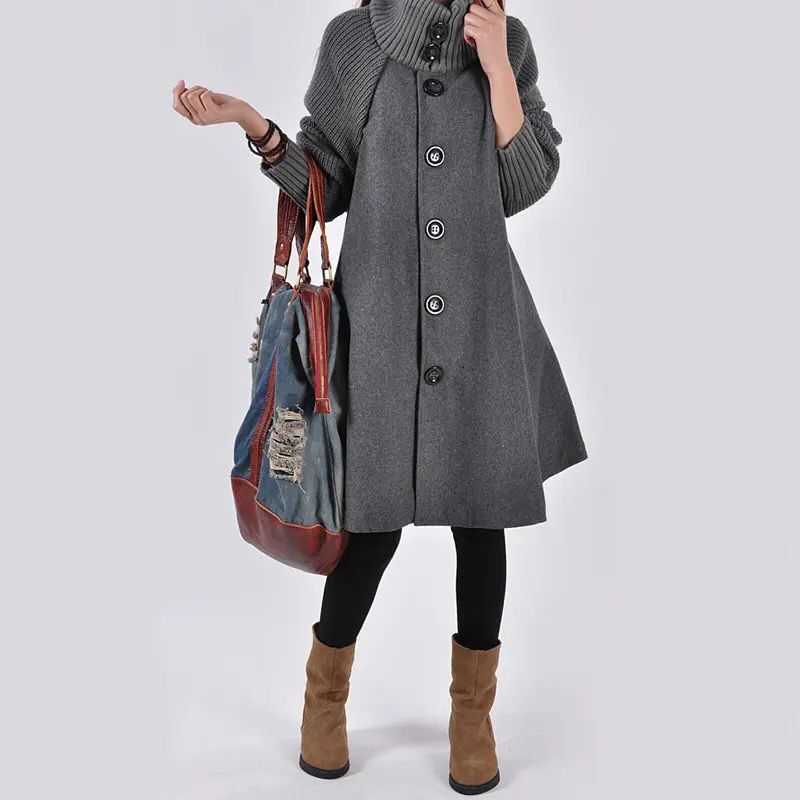 Woolen Coat Winter Cloak Knit Long-sleeved High O-neck Trench Coat Female Spring Autumn Women's Single-breasted Windbreaker B-27354 Woolen Coat Winter Cloak Knit Long-sleeved High O-neck Trench Coat Female Spring Autumn Women's Single-breasted Windbreaker B-27354