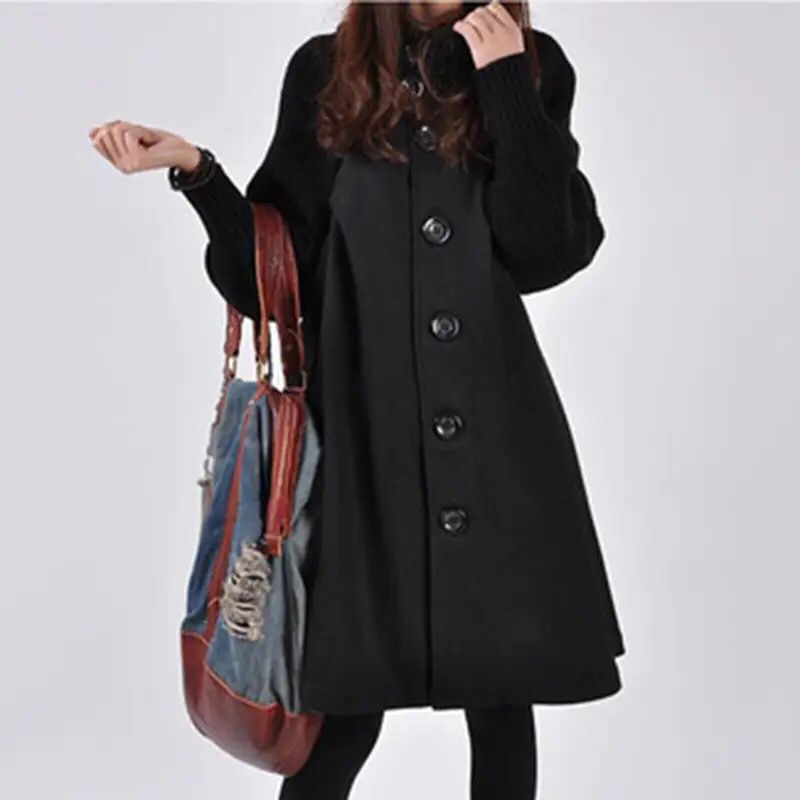 Woolen Coat Winter Cloak Knit Long-sleeved High O-neck Trench Coat Female Spring Autumn Women's Single-breasted Windbreaker B-27354 Woolen Coat Winter Cloak Knit Long-sleeved High O-neck Trench Coat Female Spring Autumn Women's Single-breasted Windbreaker B-27354