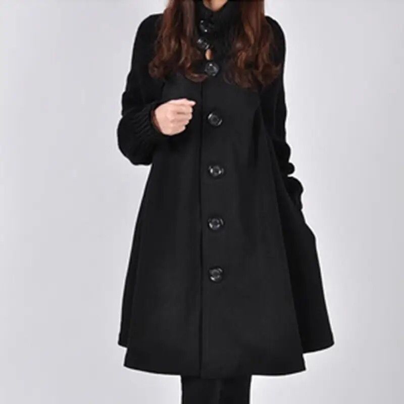 Woolen Coat Winter Cloak Knit Long-sleeved High O-neck Trench Coat Female Spring Autumn Women's Single-breasted Windbreaker B-27354 Woolen Coat Winter Cloak Knit Long-sleeved High O-neck Trench Coat Female Spring Autumn Women's Single-breasted Windbreaker B-27354