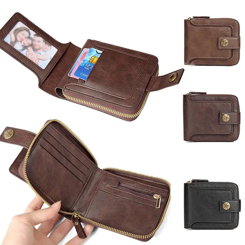 Multi-pockets Pu Leather Men's Wallet Short Purse Coin Purse Business Card Holder Driver's License Holder Hasp Zipper Clutch Bag S002 - Tuzzut.com Qatar Online Shopping