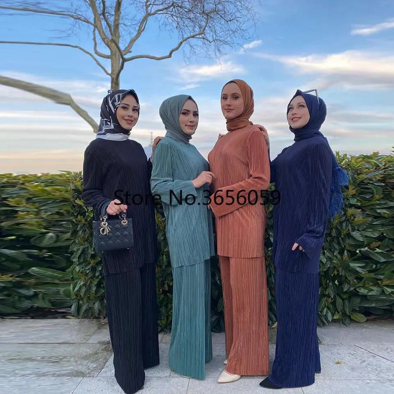 Eid Mubarak Dubai Abaya Turkey Arabic Muslim Hijab Dress Sets Islam Clothing Abayas For Women Robe Femme Musulman Ensembles S4204403 - Tuzzut.com Qatar Online Shopping