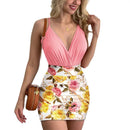 Summer Sexy Women Fashion V-neck Sleeveless Suspender Top Floral Print Tight Dress Suit S4540933 - Tuzzut.com Qatar Online Shopping