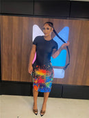 New Dresses For WomenInk Splash Print Drawstring Ruched High Slit Dress Y2k Vestidos De Mujer Casual Elegant Midi Robe Fema S4558095 - Tuzzut.com Qatar Online Shopping