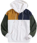 Mens Corduroy Patchwork Half Button Pouch Pocket Drawstring Hoodies S4096200 - Tuzzut.com Qatar Online Shopping