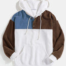 Mens Corduroy Patchwork Half Button Pouch Pocket Drawstring Hoodies S4096200 - Tuzzut.com Qatar Online Shopping