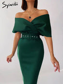 Syiwidii Bodycon Bandage Dresses for Women Off Shoulder Elegant Party Ladies Vintage Midi Dress Club Evening with Belt S4804985 - Tuzzut.com Qatar Online Shopping