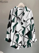 ZANZEA Women Long Sleeve Tops Tees  Spring Summer Printed Shirts Casual Loose Chemise Oversized Office Lady Blusa Femininas S4340836 - Tuzzut.com Qatar Online Shopping