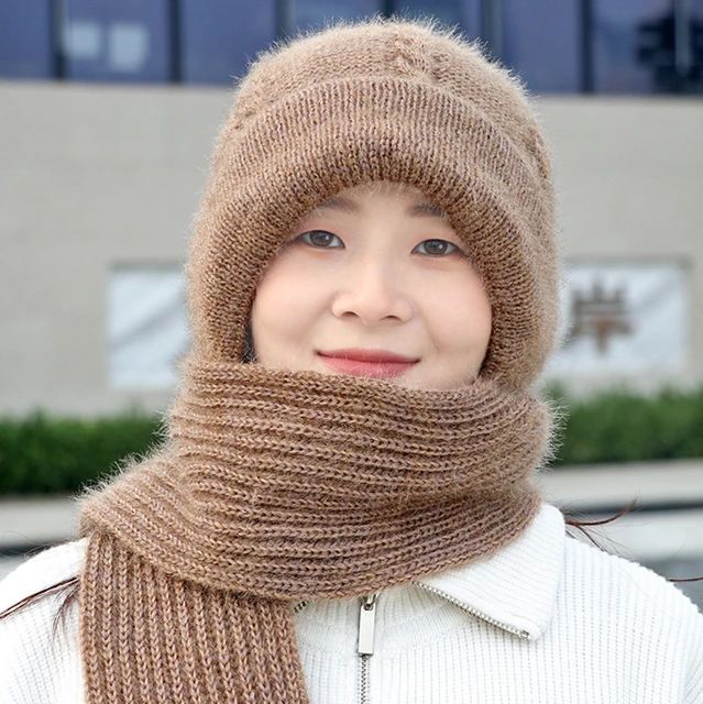 Winter Knitted Hat Scarf Set Women Warm Thick Beanies Hats Plus Plush Caps Double Layers Wool Windproof Protection Cap Scarf Kit S4712611 - Tuzzut.com Qatar Online Shopping