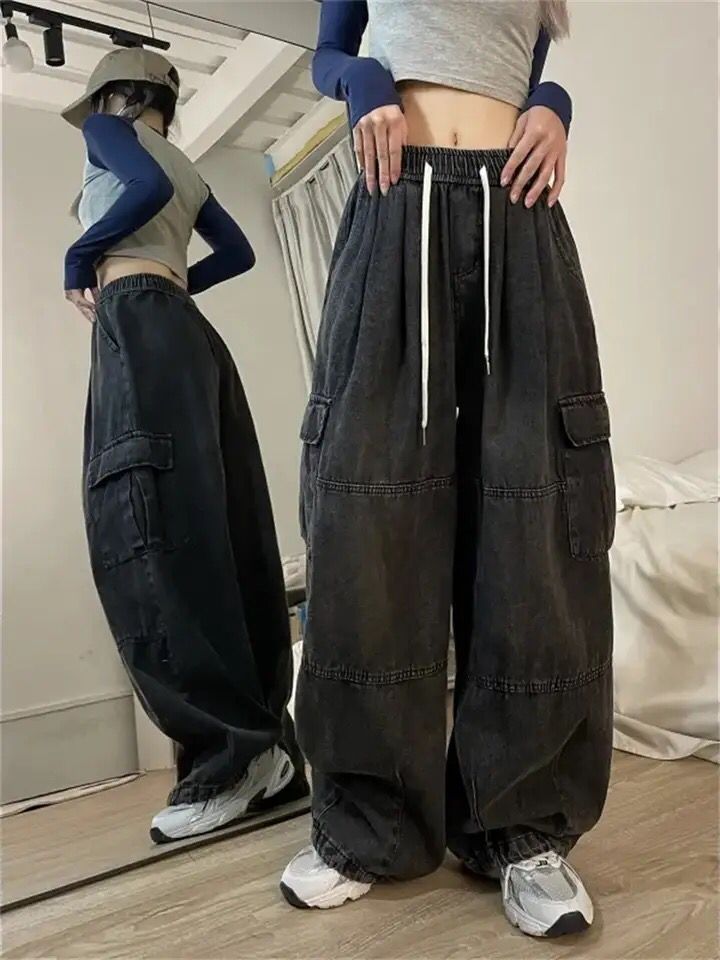 Harajuku Vintage Cargo Jeans Women Oversized Y2K Grunge Black Baggy Denim Pants Hip Hop Streetwear Wide Leg Trousers S4724635 Harajuku Vintage Cargo Jeans Women Oversized Y2K Grunge Black Baggy Denim Pants Hip Hop Streetwear Wide Leg Trousers S4724635