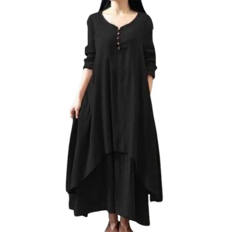 Spring Summer Women Long Cotton Linen Dress X317710 - Tuzzut.com Qatar Online Shopping