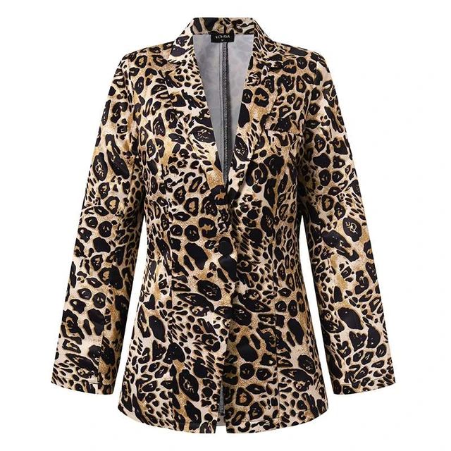 Women Leopard Print Blazer VONDA Sexy Long Sleeve Lapel Neck Coats Office Formal Coats Jackets Outerwear Veste Femininas S4416521 - Tuzzut.com Qatar Online Shopping