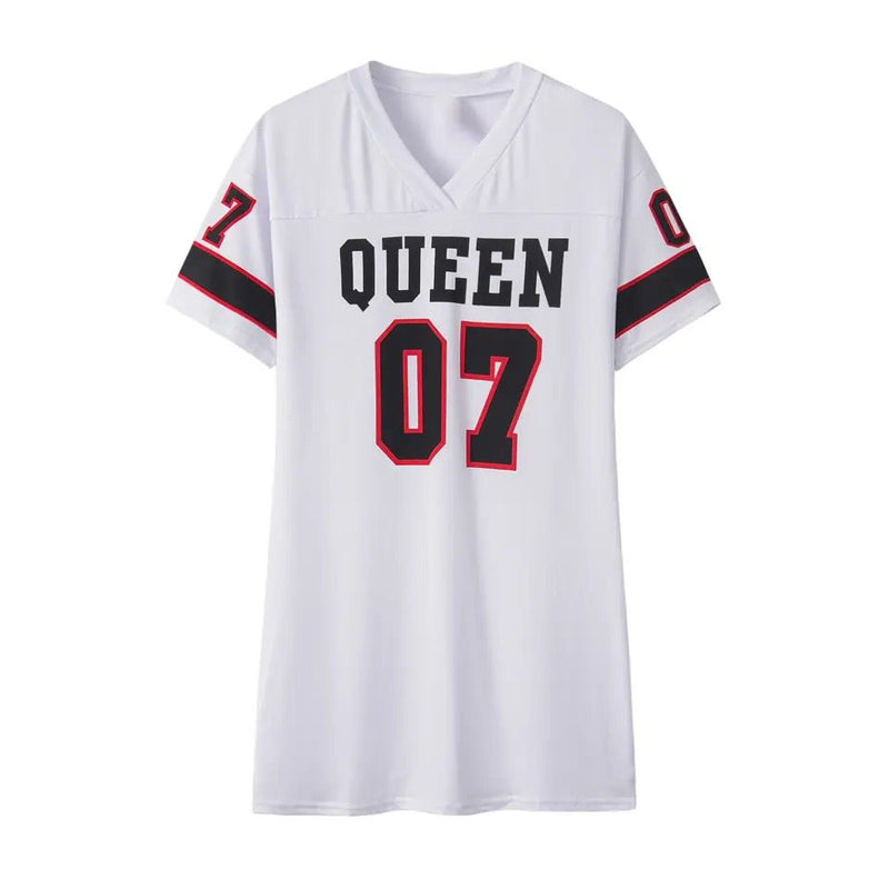 Women's leisure loose deep V-neck Long length tshirt number letter print T-Shirt S3752513 - Tuzzut.com Qatar Online Shopping