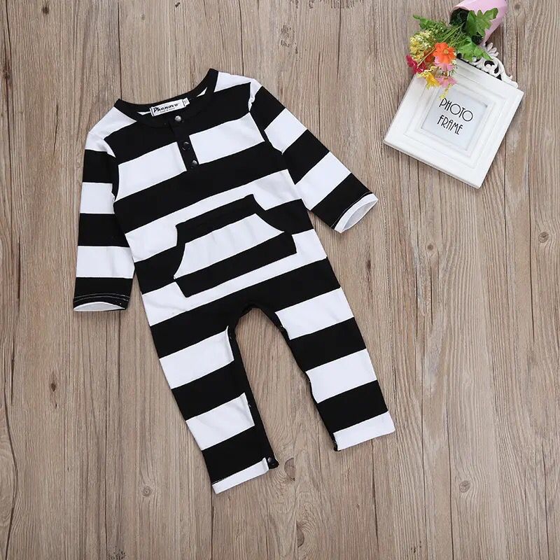 Baby Rompers Clothing White Black Striped Unisex Baby Costume Infant Long Sleeve Jumpsuits Newborn Baby Girls Clothes X571225 - Tuzzut.com Qatar Online Shopping