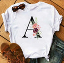 Spring Alphabet with Pink Flowers D Print T Shirt Women T Shirt Customize Name T Shirt Short Sleeve Female Woman Tee Top S4658281 - Tuzzut.com Qatar Online Shopping
