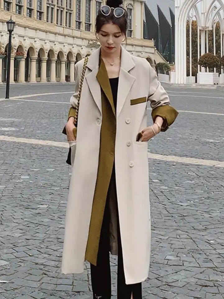 Women Trench Coat Color-block Patchwork Design Lapel Single Breasted Casual Loose Women High Quality Windbreaker Overcoat S4748063 Women Trench Coat Color-block Patchwork Design Lapel Single Breasted Casual Loose Women High Quality Windbreaker Overcoat S4748063