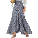 Celmia Women Vacation High-waisted Plaid Mermaid Asymmetrical Ruffled Hem Skirt S3407742 - Tuzzut.com Qatar Online Shopping