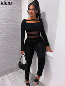 Kliou Sheath Concise Jumpsuit Women Herfst Unique Truncated Mesh See Through One Pieces Slim Simple Casual Female Attirewear S4462499 - Tuzzut.com Qatar Online Shopping