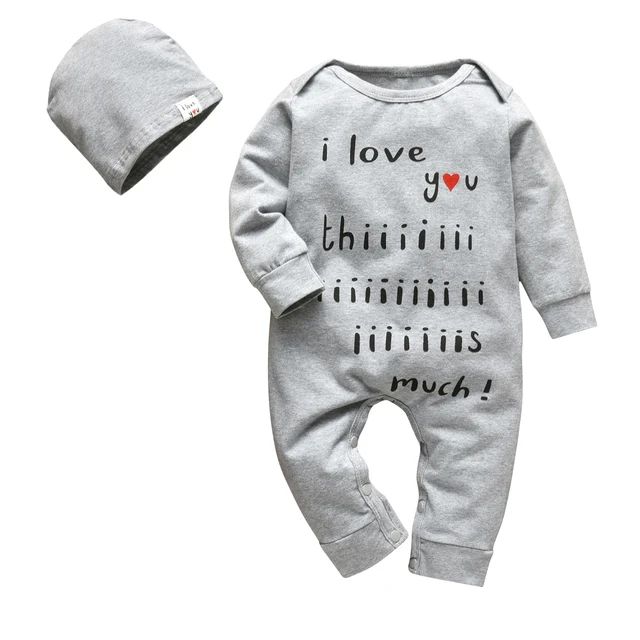 2Pcs Newborn Baby Boys Clothes Outfits Set Infant Toddler Clothes Cotton Long Sleeve Cartoon Print Jumpsuit and Hat X4257238 - Tuzzut.com Qatar Online Shopping