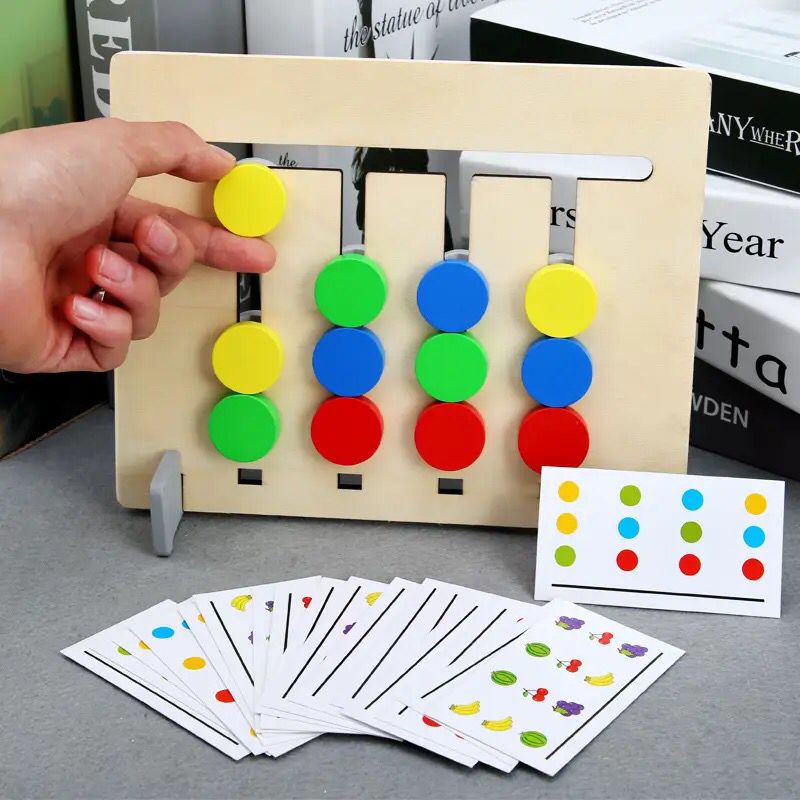 Kids Montessori Educational Wooden Toys Four Colors and Fruit Double Sided Pairing With Card Children Logical Reasoning Game Toy S4753446 - Tuzzut.com Qatar Online Shopping