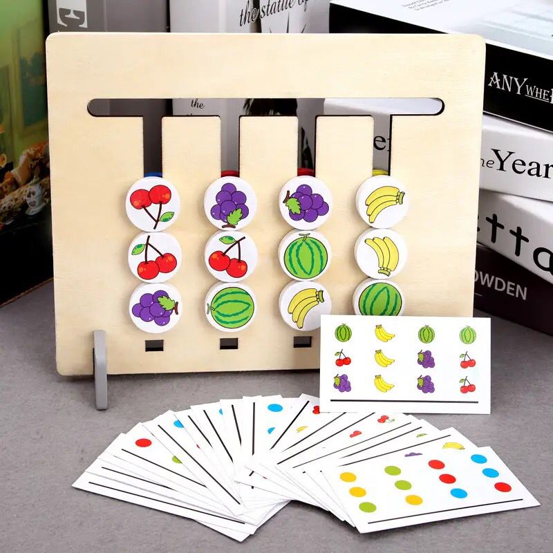 Kids Montessori Educational Wooden Toys Four Colors and Fruit Double Sided Pairing With Card Children Logical Reasoning Game Toy S4753446 - Tuzzut.com Qatar Online Shopping