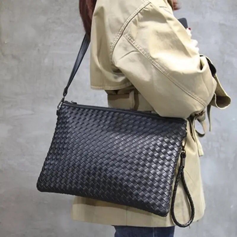 Men bag Leather Weave Knitting Clutch Bag Shoulder bag Wallet Handy Bag Handbags Day Clutches Male Large black Purses Clutch S3446757 - Tuzzut.com Qatar Online Shopping
